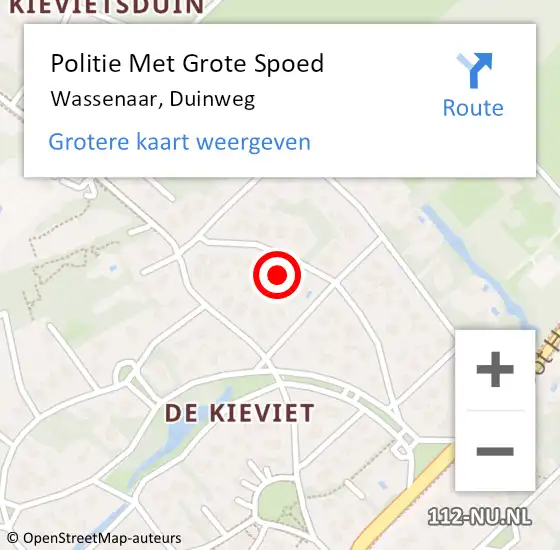 Locatie op kaart van de 112 melding: Politie Met Grote Spoed Naar Wassenaar, Duinweg op 21 november 2024 13:01