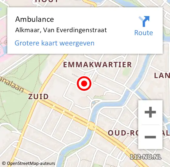 Locatie op kaart van de 112 melding: Ambulance Alkmaar, Van Everdingenstraat op 21 november 2024 13:04