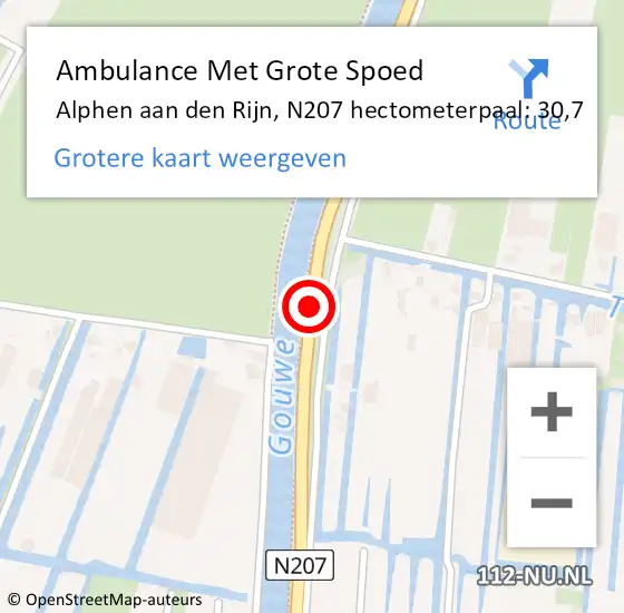 Locatie op kaart van de 112 melding: Ambulance Met Grote Spoed Naar Alphen aan den Rijn, N207 hectometerpaal: 30,7 op 21 november 2024 13:09