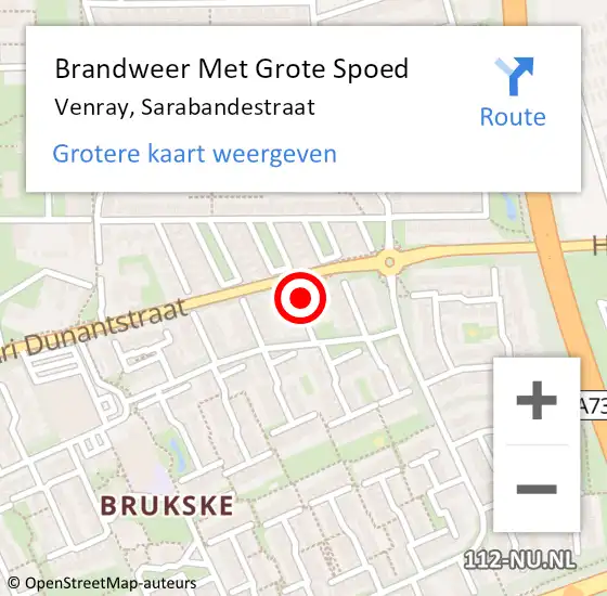 Locatie op kaart van de 112 melding: Brandweer Met Grote Spoed Naar Venray, Sarabandestraat op 21 november 2024 13:32