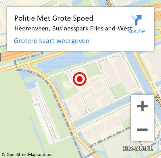 Locatie op kaart van de 112 melding: Politie Met Grote Spoed Naar Heerenveen, Businesspark Friesland-West op 21 november 2024 13:38