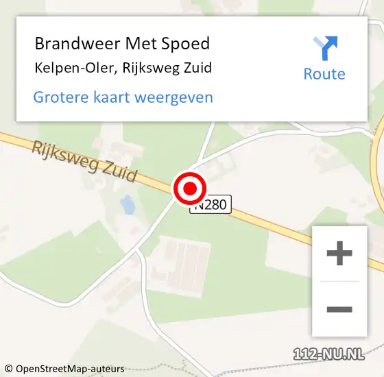 Locatie op kaart van de 112 melding: Brandweer Met Spoed Naar Kelpen-Oler, Rijksweg Zuid op 21 november 2024 13:56