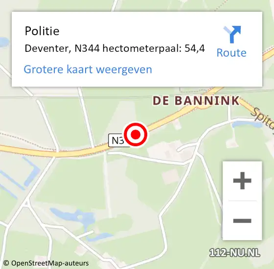 Locatie op kaart van de 112 melding: Politie Deventer, N344 hectometerpaal: 54,4 op 21 november 2024 14:09