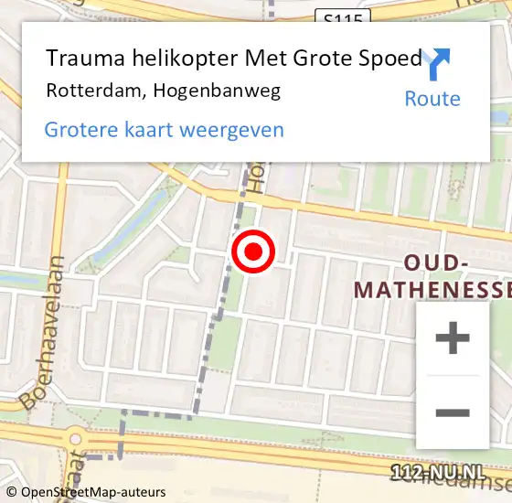 Locatie op kaart van de 112 melding: Trauma helikopter Met Grote Spoed Naar Rotterdam, Hogenbanweg op 21 november 2024 14:14