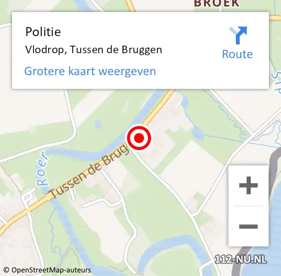 Locatie op kaart van de 112 melding: Politie Vlodrop, Tussen de Bruggen op 21 november 2024 14:25