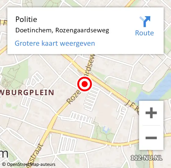 Locatie op kaart van de 112 melding: Politie Doetinchem, Rozengaardseweg op 21 november 2024 14:33