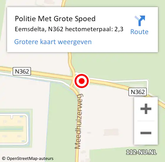 Locatie op kaart van de 112 melding: Politie Met Grote Spoed Naar Eemsdelta, N362 hectometerpaal: 2,3 op 21 november 2024 14:47