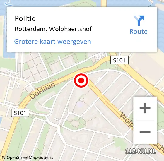 Locatie op kaart van de 112 melding: Politie Rotterdam, Wolphaertshof op 21 november 2024 15:22