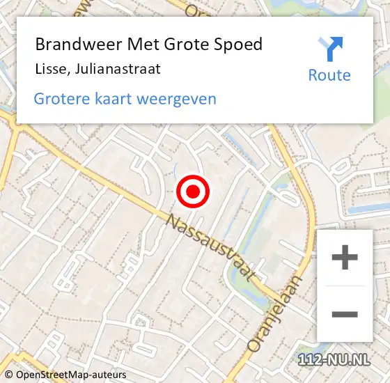 Locatie op kaart van de 112 melding: Brandweer Met Grote Spoed Naar Lisse, Julianastraat op 21 november 2024 15:38