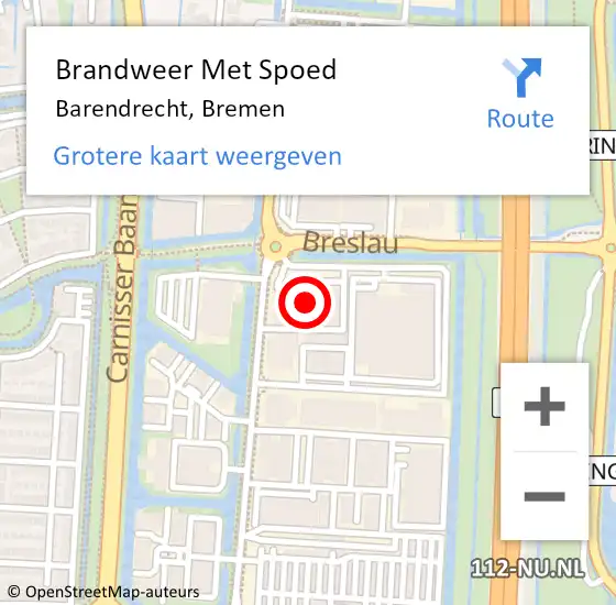 Locatie op kaart van de 112 melding: Brandweer Met Spoed Naar Barendrecht, Bremen op 21 november 2024 16:02