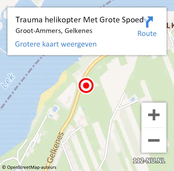 Locatie op kaart van de 112 melding: Trauma helikopter Met Grote Spoed Naar Groot-Ammers, Gelkenes op 21 november 2024 16:25