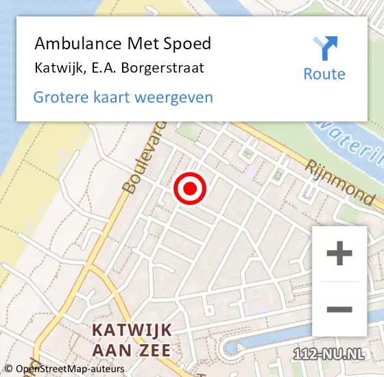 Locatie op kaart van de 112 melding: Ambulance Met Spoed Naar Katwijk, E.A. Borgerstraat op 21 november 2024 16:31