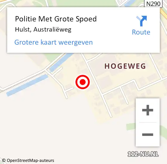 Locatie op kaart van de 112 melding: Politie Met Grote Spoed Naar Hulst, Australiëweg op 21 november 2024 17:05