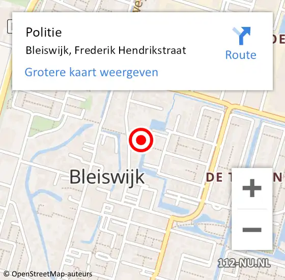 Locatie op kaart van de 112 melding: Politie Bleiswijk, Frederik Hendrikstraat op 21 november 2024 17:10