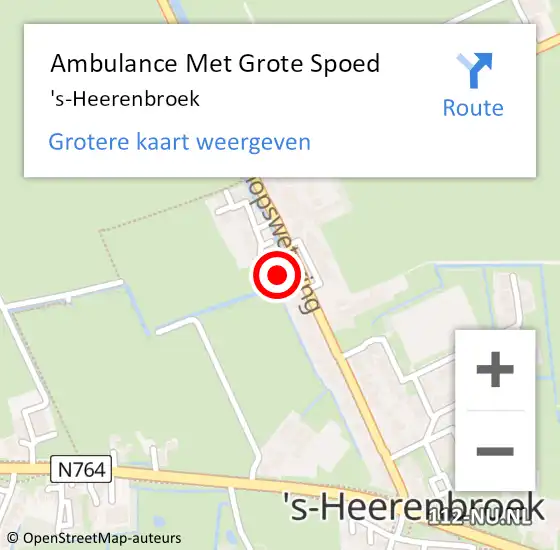 Locatie op kaart van de 112 melding: Ambulance Met Grote Spoed Naar 's-Heerenbroek op 21 november 2024 17:39