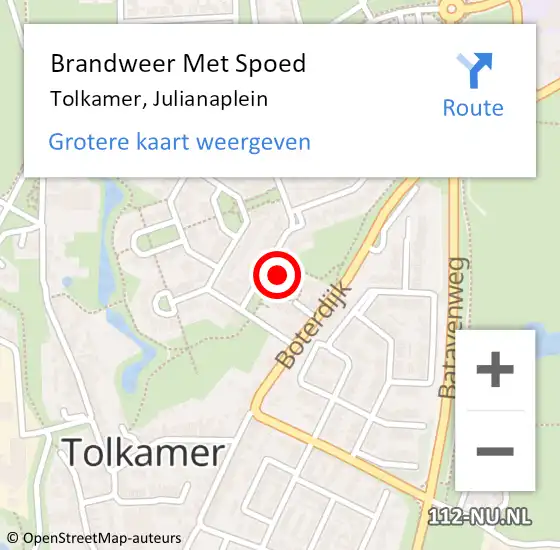 Locatie op kaart van de 112 melding: Brandweer Met Spoed Naar Tolkamer, Julianaplein op 21 november 2024 18:11