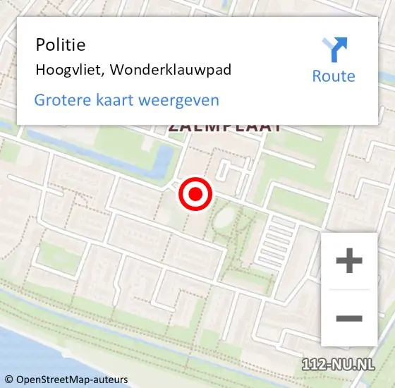 Locatie op kaart van de 112 melding: Politie Hoogvliet, Wonderklauwpad op 21 november 2024 18:37