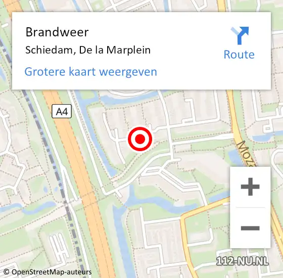 Locatie op kaart van de 112 melding: Brandweer Schiedam, De la Marplein op 21 november 2024 18:49