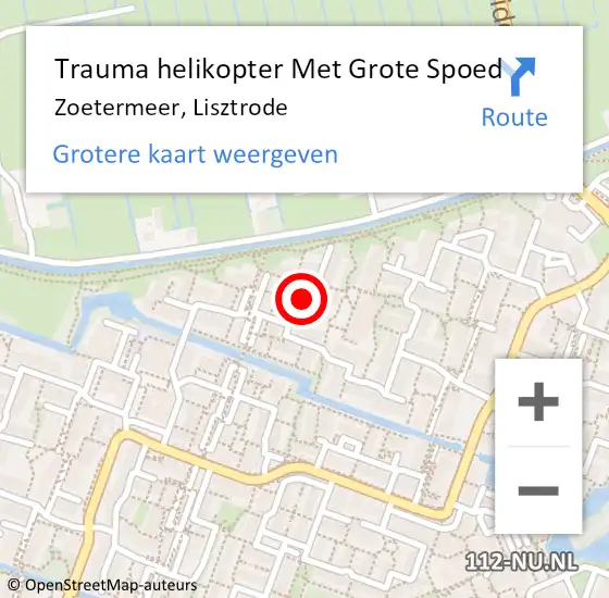 Locatie op kaart van de 112 melding: Trauma helikopter Met Grote Spoed Naar Zoetermeer, Lisztrode op 21 november 2024 18:51