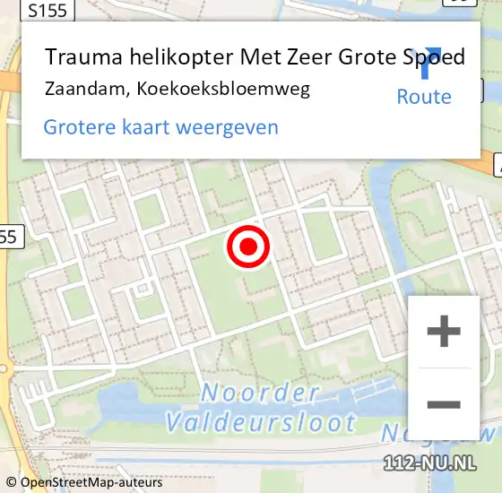 Locatie op kaart van de 112 melding: Trauma helikopter Met Zeer Grote Spoed Naar Zaandam, Koekoeksbloemweg op 21 november 2024 19:19