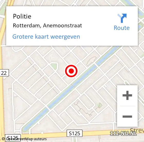 Locatie op kaart van de 112 melding: Politie Rotterdam, Anemoonstraat op 21 november 2024 20:17