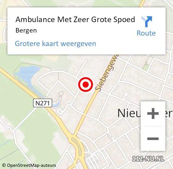 Locatie op kaart van de 112 melding: Ambulance Met Zeer Grote Spoed Naar Bergen op 21 november 2024 20:21