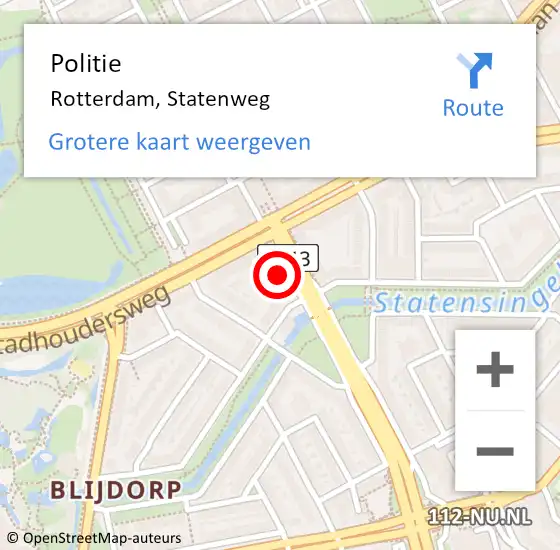 Locatie op kaart van de 112 melding: Politie Rotterdam, Statenweg op 21 november 2024 20:22