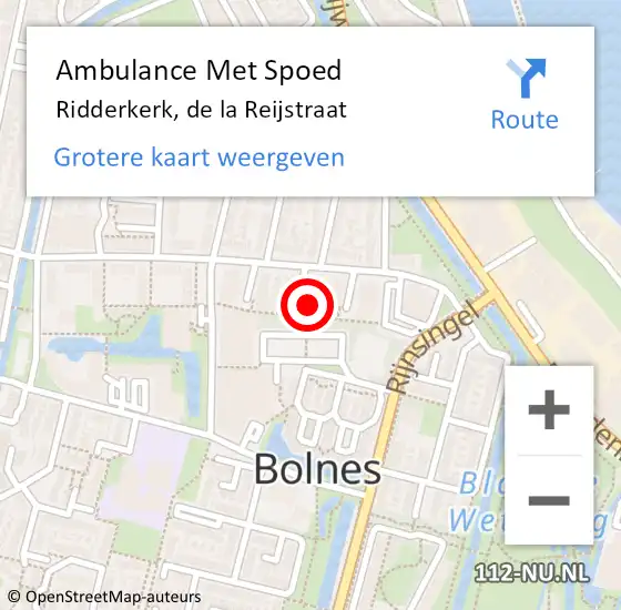 Locatie op kaart van de 112 melding: Ambulance Met Spoed Naar Ridderkerk, de la Reijstraat op 21 november 2024 20:57