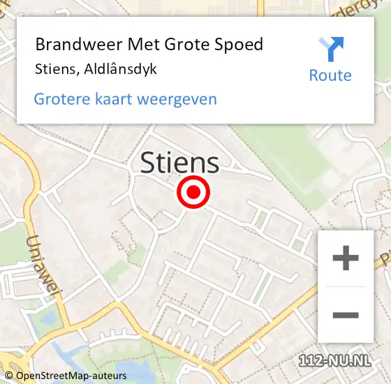 Locatie op kaart van de 112 melding: Brandweer Met Grote Spoed Naar Stiens, Aldlânsdyk op 21 november 2024 21:51