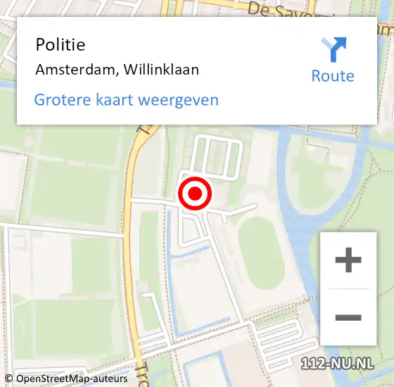 Locatie op kaart van de 112 melding: Politie Amsterdam, Willinklaan op 21 november 2024 22:12