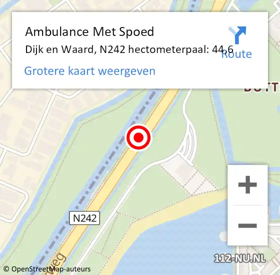 Locatie op kaart van de 112 melding: Ambulance Met Spoed Naar Dijk en Waard, N242 hectometerpaal: 44,6 op 21 november 2024 22:20