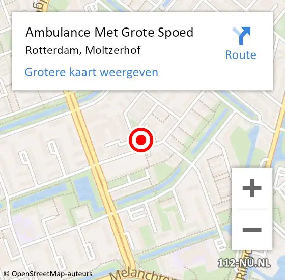 Locatie op kaart van de 112 melding: Ambulance Met Grote Spoed Naar Rotterdam, Moltzerhof op 21 november 2024 23:36