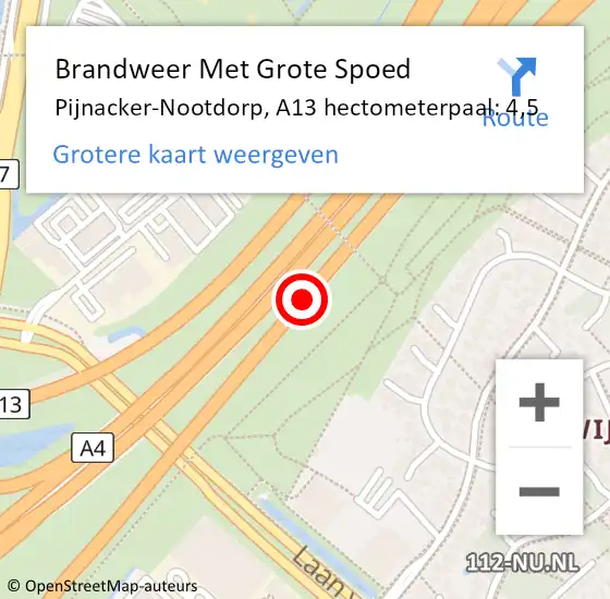 Locatie op kaart van de 112 melding: Brandweer Met Grote Spoed Naar Pijnacker-Nootdorp, A13 hectometerpaal: 4,5 op 22 november 2024 00:05