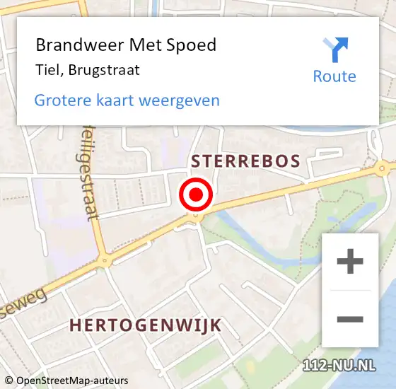 Locatie op kaart van de 112 melding: Brandweer Met Spoed Naar Tiel, Brugstraat op 22 november 2024 00:07