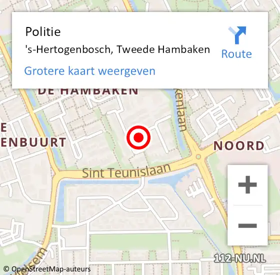 Locatie op kaart van de 112 melding: Politie 's-Hertogenbosch, Tweede Hambaken op 22 november 2024 01:07