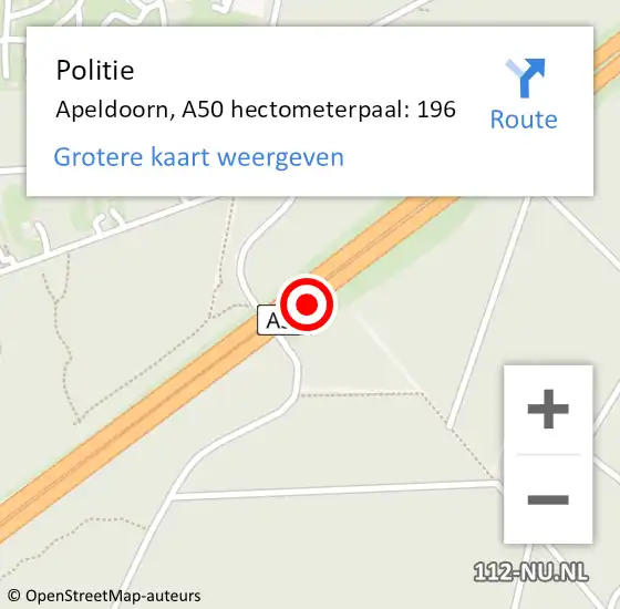 Locatie op kaart van de 112 melding: Politie Apeldoorn, A50 hectometerpaal: 196 op 22 november 2024 02:07