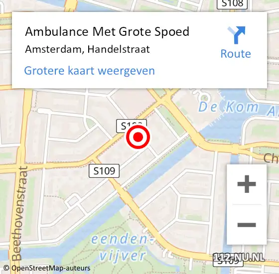 Locatie op kaart van de 112 melding: Ambulance Met Grote Spoed Naar Amsterdam, Handelstraat op 27 oktober 2014 18:24