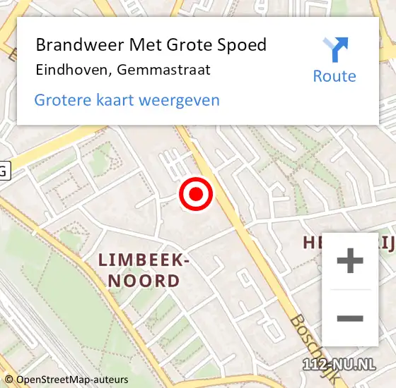 Locatie op kaart van de 112 melding: Brandweer Met Grote Spoed Naar Eindhoven, Gemmastraat op 22 november 2024 04:07