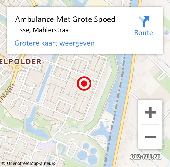 Locatie op kaart van de 112 melding: Ambulance Met Grote Spoed Naar Lisse, Mahlerstraat op 22 november 2024 04:48