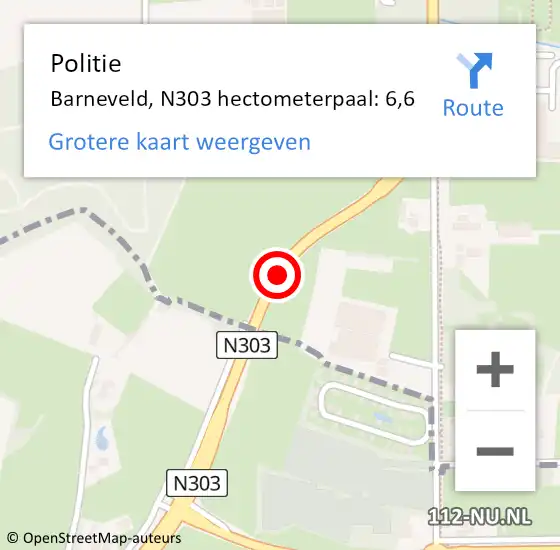 Locatie op kaart van de 112 melding: Politie Barneveld, N303 hectometerpaal: 6,6 op 22 november 2024 05:08