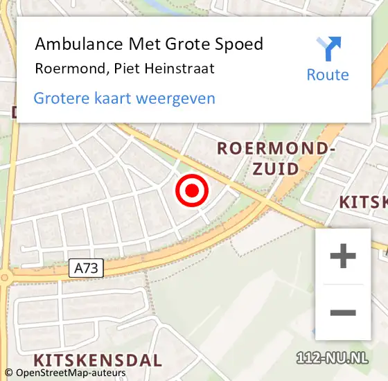 Locatie op kaart van de 112 melding: Ambulance Met Grote Spoed Naar Roermond, Piet Heinstraat op 22 november 2024 05:17