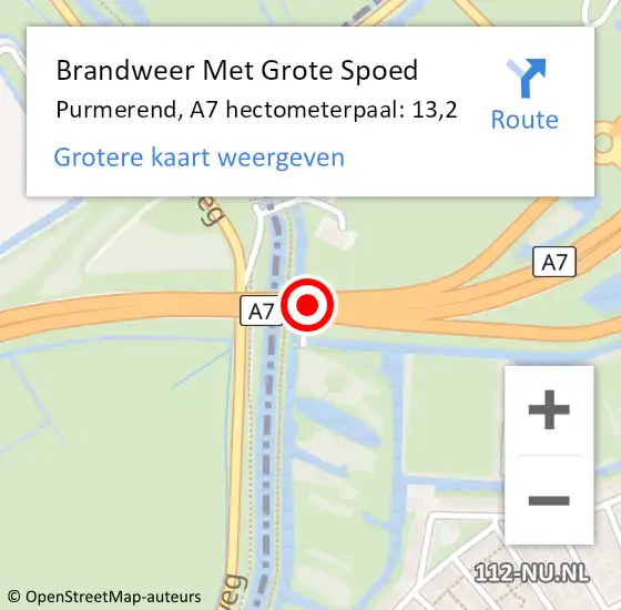 Locatie op kaart van de 112 melding: Brandweer Met Grote Spoed Naar Purmerend, A7 hectometerpaal: 13,2 op 22 november 2024 05:21