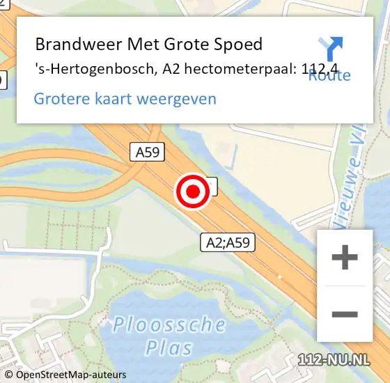 Locatie op kaart van de 112 melding: Brandweer Met Grote Spoed Naar 's-Hertogenbosch, A2 hectometerpaal: 112,4 op 22 november 2024 05:44