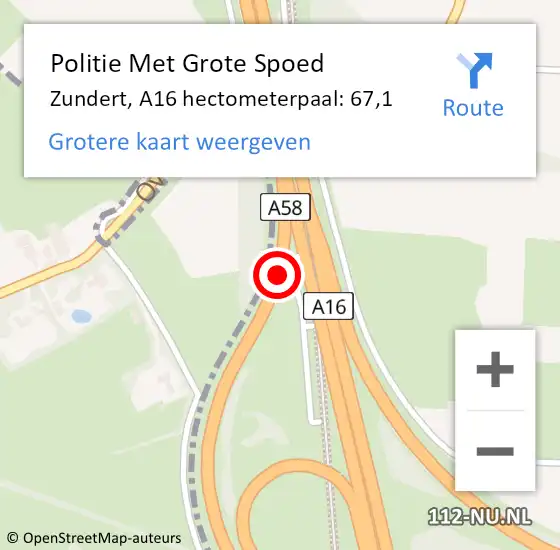 Locatie op kaart van de 112 melding: Politie Met Grote Spoed Naar Alphen-Chaam, A16 hectometerpaal: 67,1 op 22 november 2024 06:00