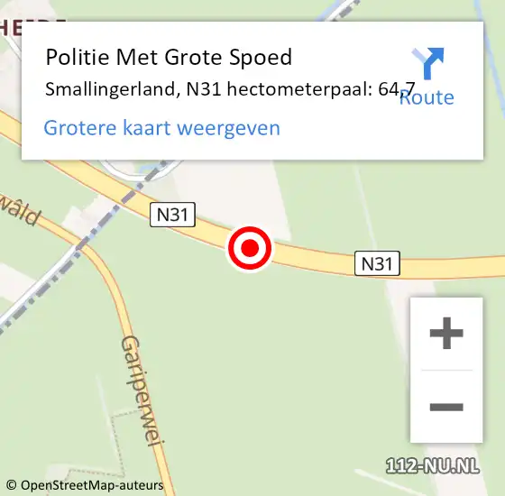 Locatie op kaart van de 112 melding: Politie Met Grote Spoed Naar Smallingerland, N31 hectometerpaal: 64,7 op 22 november 2024 06:00