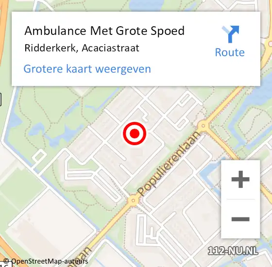 Locatie op kaart van de 112 melding: Ambulance Met Grote Spoed Naar Ridderkerk, Acaciastraat op 22 november 2024 06:18