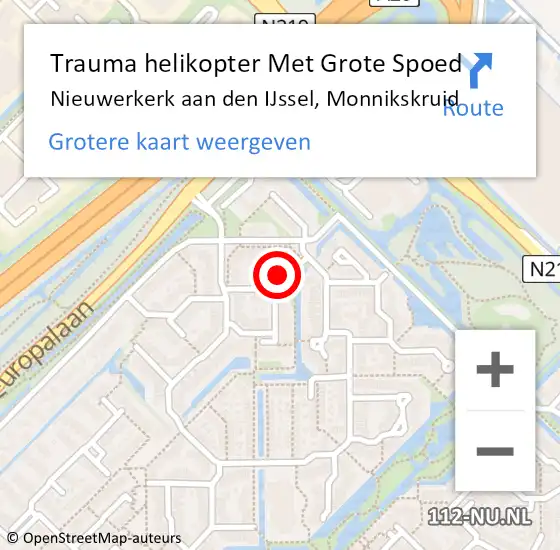 Locatie op kaart van de 112 melding: Trauma helikopter Met Grote Spoed Naar Nieuwerkerk aan den IJssel, Monnikskruid op 22 november 2024 07:09