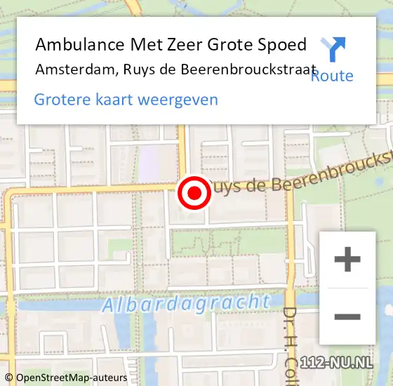 Locatie op kaart van de 112 melding: Ambulance Met Zeer Grote Spoed Naar Amsterdam, Ruys de Beerenbrouckstraat op 22 november 2024 07:21