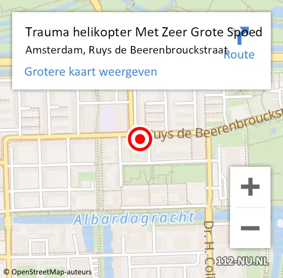 Locatie op kaart van de 112 melding: Trauma helikopter Met Zeer Grote Spoed Naar Amsterdam, Ruys de Beerenbrouckstraat op 22 november 2024 07:22