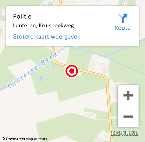 Locatie op kaart van de 112 melding: Politie Lunteren, Kruisbeekweg op 22 november 2024 07:42